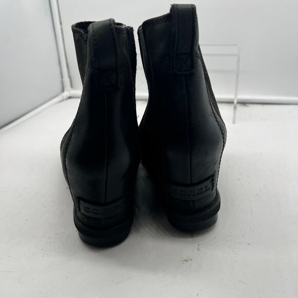 SOREL Joan of Arctic Wedge Chelsea Black Booties Womens 8 Slip On - Picture 6 of 8
